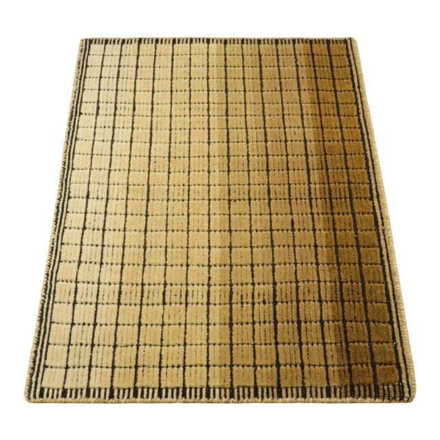 2010s Rug & Kilim’s Gradient Rug in Creamy Beige-Brown Ombre Grid and High-Low Texture For Sale - Image 5 of 8