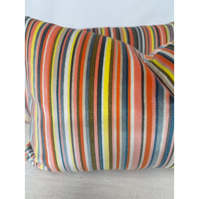 Transitional Striped Velvet Indoor/Outdoor 14"x22" Pillows-a Pair For Sale - Image 3 of 3