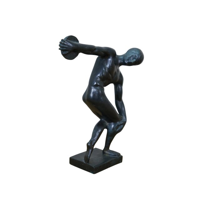 Neoclassical Vintage Bronze Discobolus Myron Greek Discus Thrower Figurine Sculpture Statue 7" For Sale - Image 3 of 11