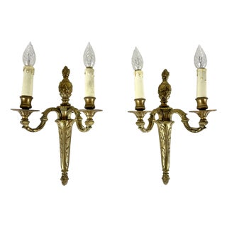 Mid-Century French Brass Wall Sconces, 1950s, Set of 2 For Sale