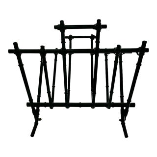 Magazine Holder Metal Black Faux Bamboo Rack v Shape Vintage MCM Decor For Sale