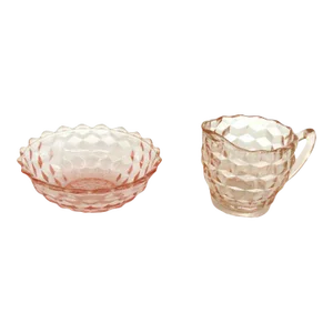 Jeannette Cube Style Pink Depression Glass Creamernd Small Bowl - A Pair