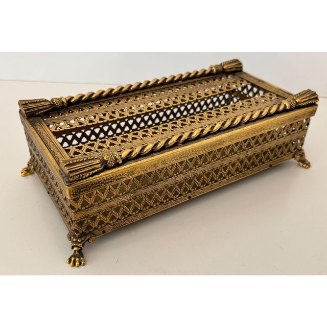 Hollywood Regency Rope and Tassel Gilt Filigree Tissue Box Holder With Claw Feet For Sale - Image 14 of 14