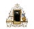 An exceptional mid-20th-century Italianate gilt iron wall mirror and etagere, elaborately fashioned with scrolling...