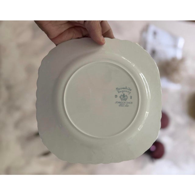 MCM Collection of Four (4) Pieces of Johnson Brothers in Snow White Pattern Includes 2 Berry Bowls & 2 Plates | English Ironstone For Sale - Image 9 of 9
