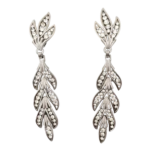 Vintage Signed Crown Trifari Rhodium Plated Clear Rhinestone Chandelier Clip Earrings - 2 Pieces
