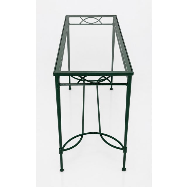 Green 1980s Attributed to Mario Papperzini for Janus Et Cie Green Iron and Glass Console Table For Sale - Image 8 of 18