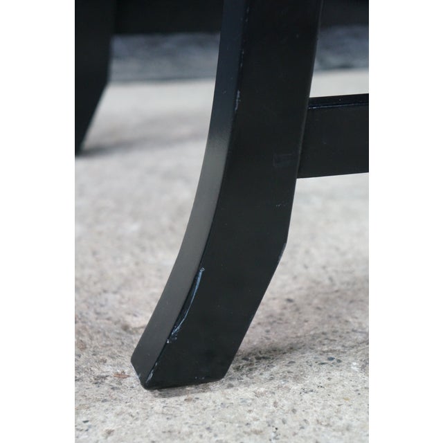 Mid Century Diminutive Black Lacquer Tufted & Striped Chinoiserie Arm Chair For Sale - Image 16 of 18