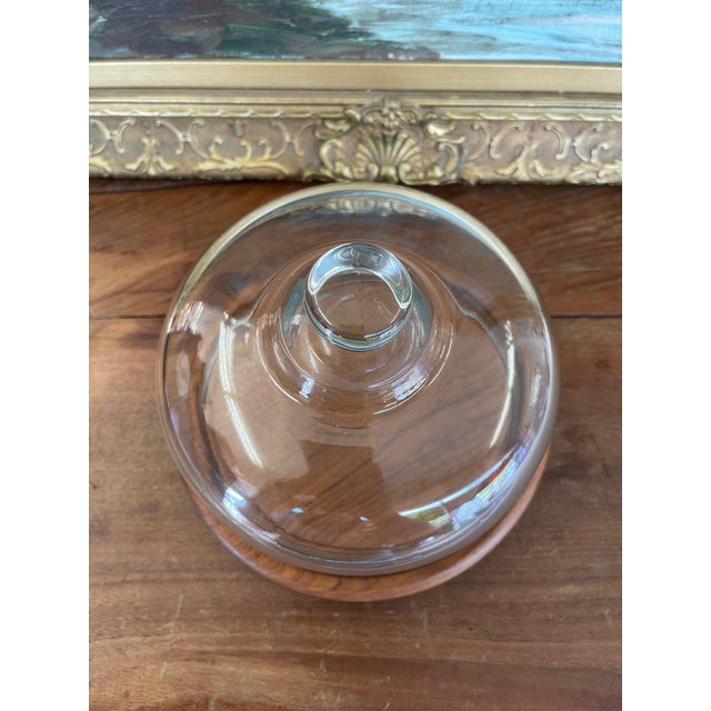 1970s Vintage Mid-Century Modern Glass and Teak Cheese Dome by Goodwood Thailand For Sale - Image 5 of 9