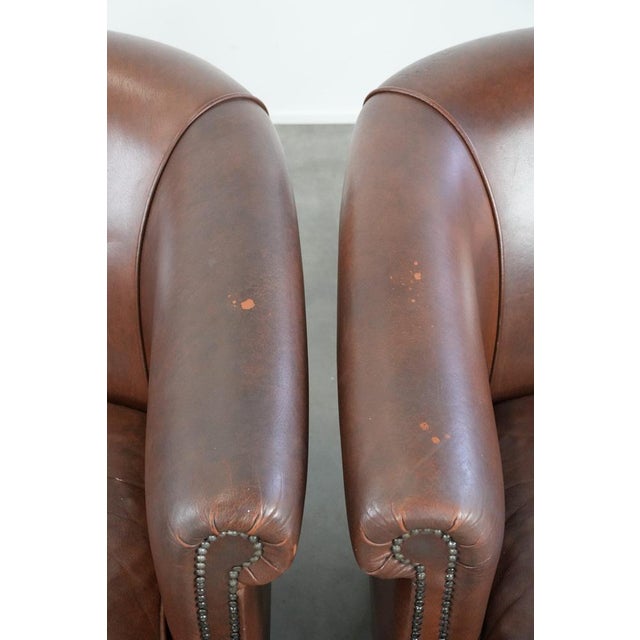 Brown Club Chairs in Cowhide Leather, Set of 2 For Sale - Image 8 of 14