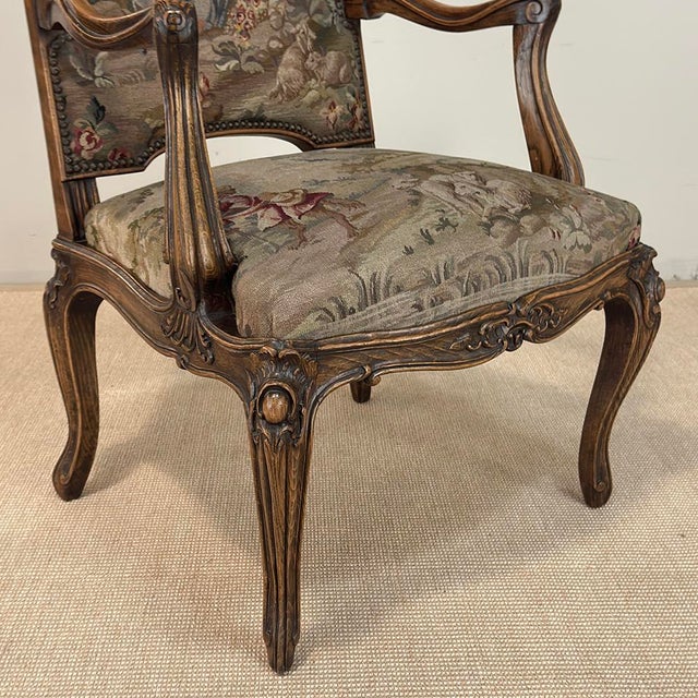 Antique French Louis XV Walnut Needlepoint Armchair ~ Fauteuil For Sale - Image 12 of 18