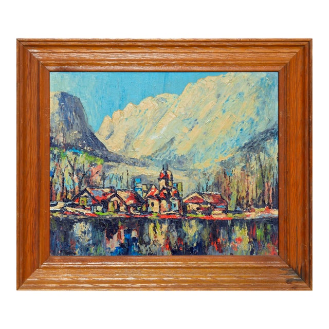 Mid Century Fauvist Lake House Landscape by R. Stephens For Sale