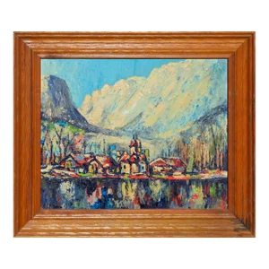 Mid Century Fauvist Lake House Landscape by R. Stephens