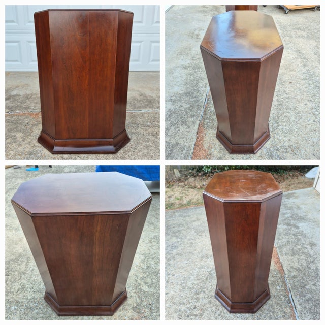 Late 20th Century Ethan Allen Art Deco Regency Mahogany Pedestals Side Tables Plant Stands, a Pair For Sale - Image 10 of 12