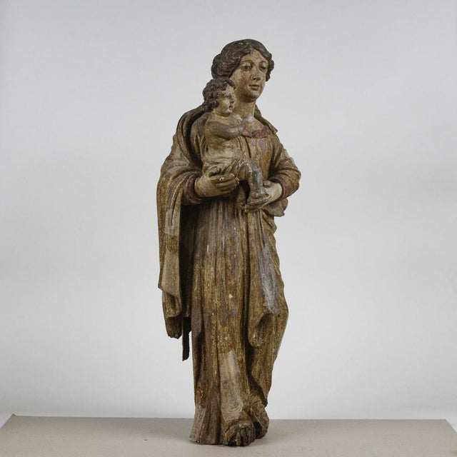 16th century Wooden Statue of Madonna with Child For Sale - Image 13 of 18