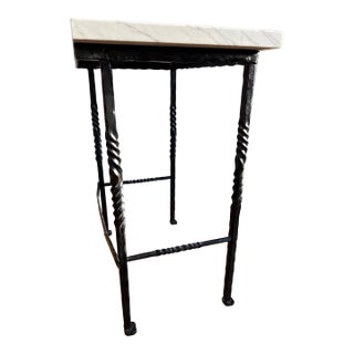 1960s Mediterranean Wrought Iron Marble Side / Occasional Table For Sale