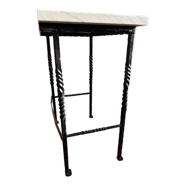 1960s Mediterranean Wrought Iron Marble Side / Occasional Table For Sale