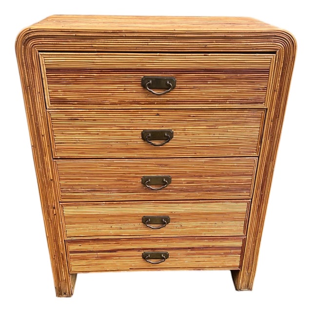 Mid 20th Century Pencil Reed Rattan Crespi Style High Chest Dresser For Sale
