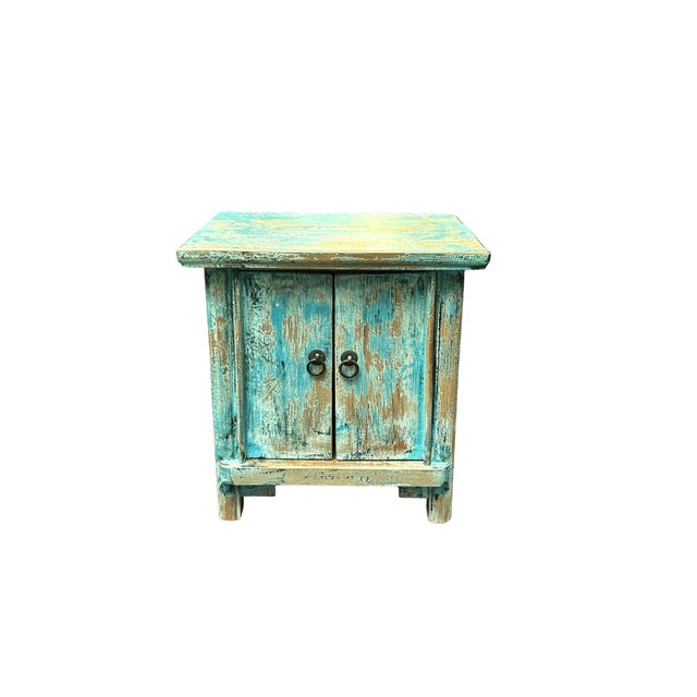 16.25" Distressed Light Blue 2 Doors End Table Nightstand Chest For Sale In San Francisco - Image 6 of 6