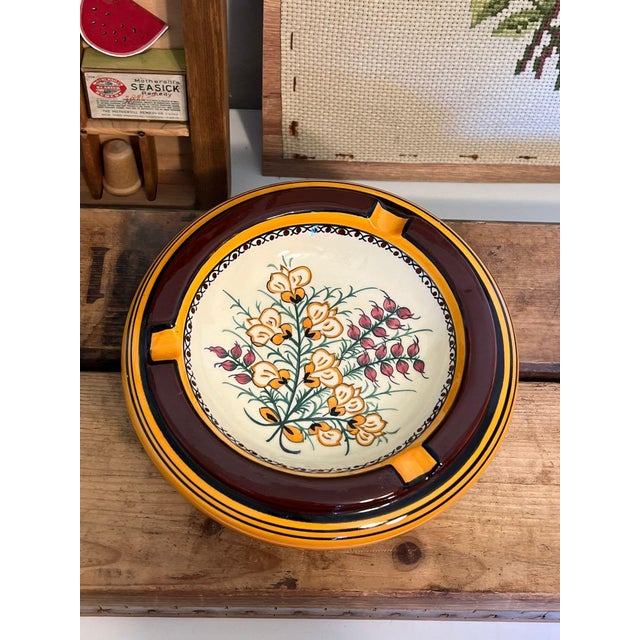 Metal Vintage Signed Floral Ashtray Dish For Sale - Image 7 of 7