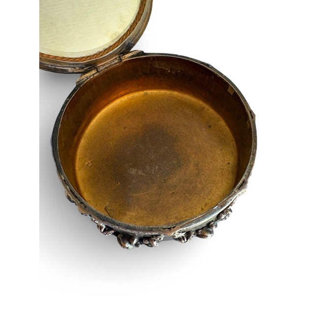 Antique French Silvered Metal Vanity Box With Beveled Mirror, Floral Garlands and Musical Trophy For Sale - Image 11 of 15