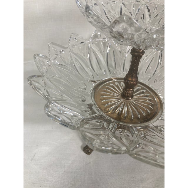 Traditional 1950s Federal Glass Two-Tiered Serving Candy Dish With Brass Base For Sale - Image 3 of 12