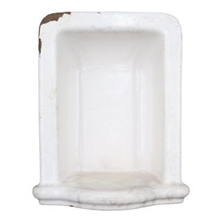 Antique Enameled Cast Iron Arched Bathtub Recessed Soap Dish For Sale