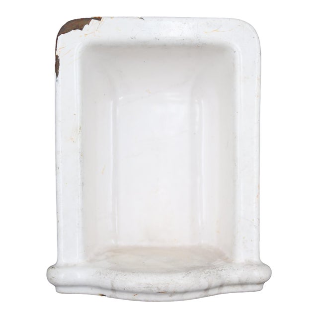 Antique Enameled Cast Iron Arched Bathtub Recessed Soap Dish For Sale