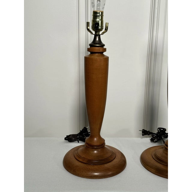 Vintage Traditional Solid Wood-Turned & Brass Table Lamps, a Pair For Sale - Image 4 of 12