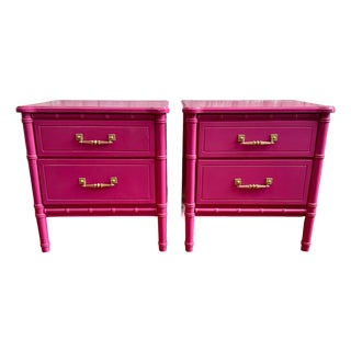 Pair Vintage Faux Bamboo Pink Nightstands For Sale
