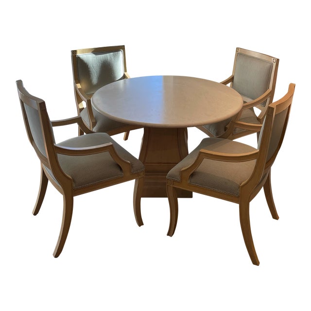 Kreiss Travertine Table Top and Emperor Dining Base with Chairs Set