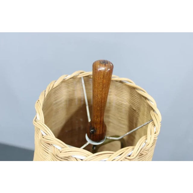 Wood Wooden Table Lamp with Wicker Shade from Parker Knoll, Britain, 1960s For Sale - Image 7 of 13