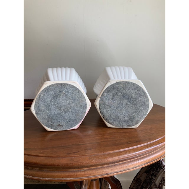 White Pair of 14” White Ribbed Ceramic Ginger Jar Vases for Palm Beach Regency & Grandmillennial Decor Plus More! See Photos! For Sale - Image 8 of 8