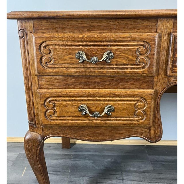 Vintage French Louis XVI Style Carved Oak Desk or Chest For Sale - Image 5 of 14