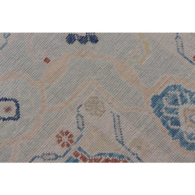 2020s Modern Oushak Turkish Rug With All Over Design in Light Blue Ivory & Red For Sale - Image 5 of 12