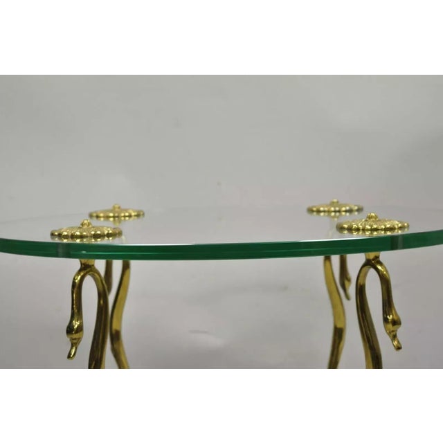 Gold Vintage Regency Maison Jansen Style Brass Swan & Glass Small Round Coffee Table For Sale - Image 8 of 12