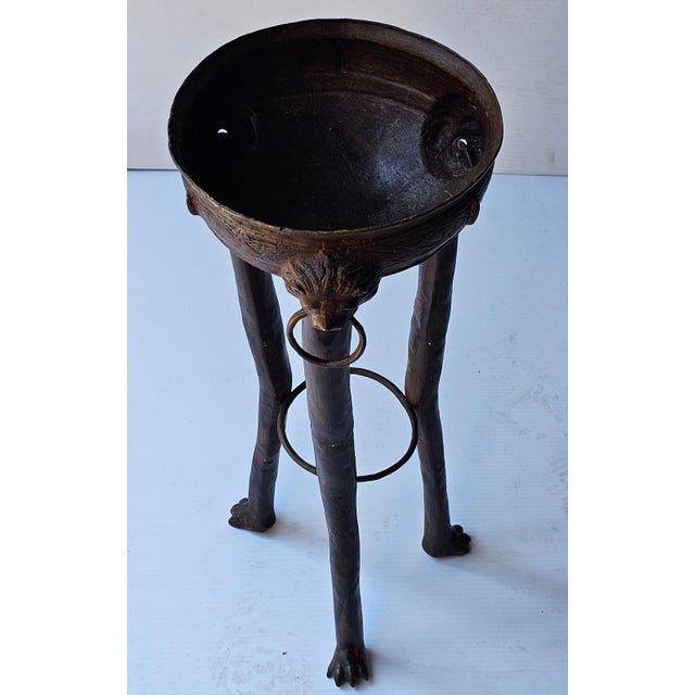 Circa 1900s Renaissance Style Patinated Bronze Trifid Brazier With Lion Heads / Planter For Sale - Image 4 of 11