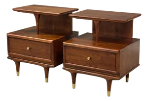 1960s Refinished Walnut Nightstands by Kent Coffey Continental - A Pair