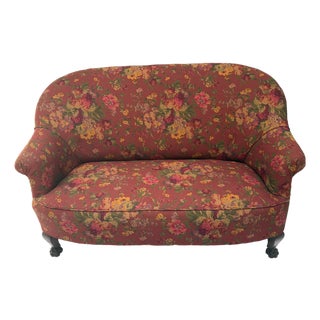 Early 20th Century Antique Claw Foot Settee With Ralph Lauren Wool For Sale