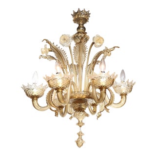 Seguso Vetri d'Arte Two Tier Botanical Form Clear Amber Glass Chandelier, 1950s For Sale