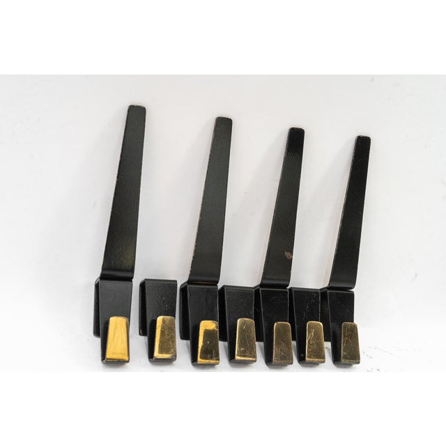 7x wall hooks black/brass vienna around 1960s Original condition