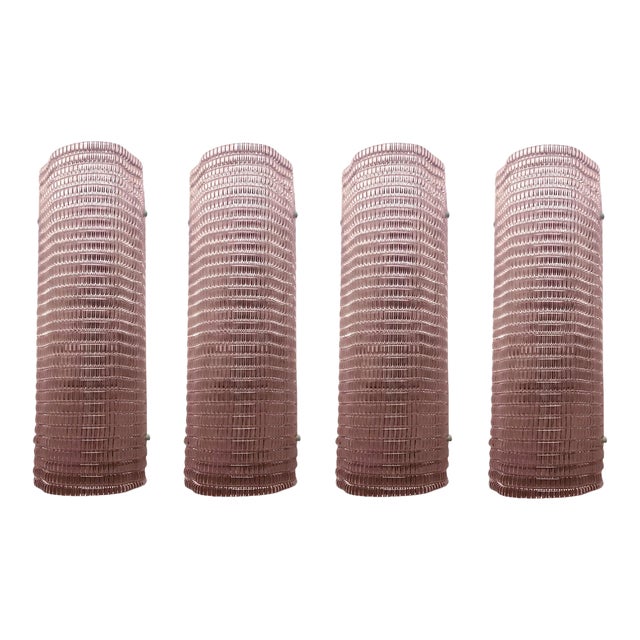 Diamanted Pink Rectangular Murano Glass Wall - Set of Four For Sale