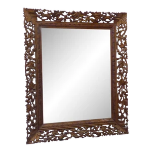 Vintage Chinese Export Carved Camphorwood Mirror