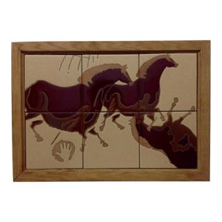 20th Century Figurative Slip Glazed Tile Composition With Horses For Sale