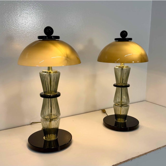 Murano Glass Table Lamps in Smoked Grey and Black Glass and Brass, 2000s, Set of 2 For Sale - Image 4 of 16