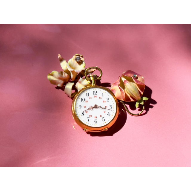 Antique 1900s Pocket Watch, French Hallmarks, 18k Gold, Old Cut Diamond For Sale - Image 10 of 10
