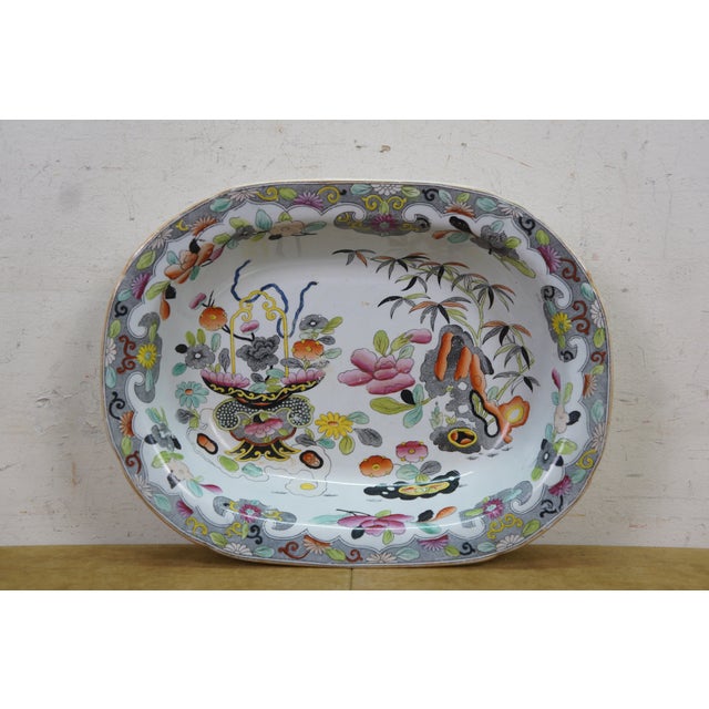 Ceramic Antique Stephan Folch Ironstone Imari Bamboo & Basket China Serving Platters - Set of 3 For Sale - Image 7 of 16