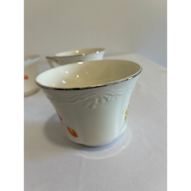Vintage Ivory China Teacups With Platinum Trim and Poppy Motif, Set of 6 For Sale - Image 9 of 11