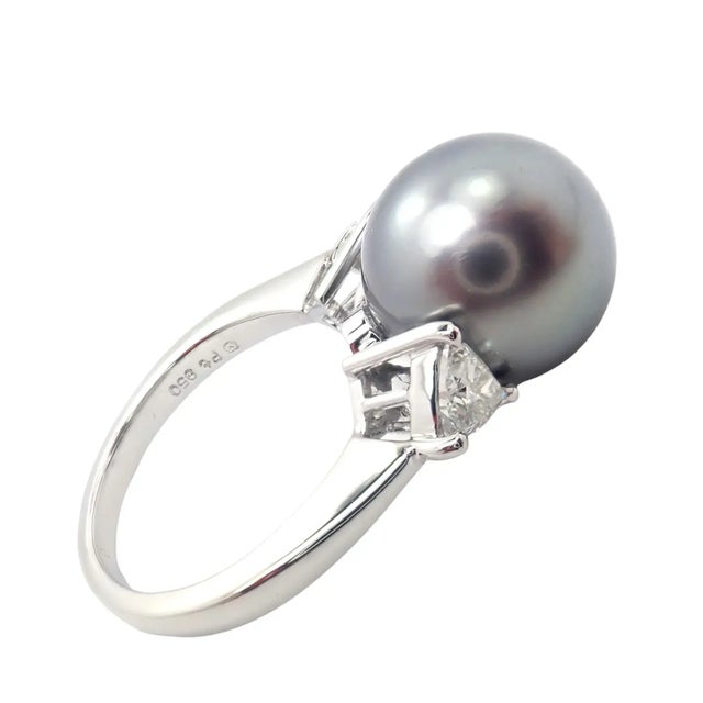 Mikimoto Platinum .5ctw Diamond 12mm Tahitian South Sea Pearl Heart Ring, size 5.5 For Sale In Philadelphia - Image 6 of 11