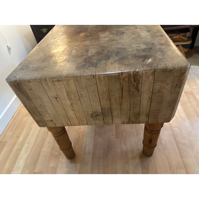 Mid 20th Century Vintage Michigan Maple Block Co. Solid Maple Butcher Block Table-Petoskey, Michigan-12.5" Thick For Sale - Image 5 of 14